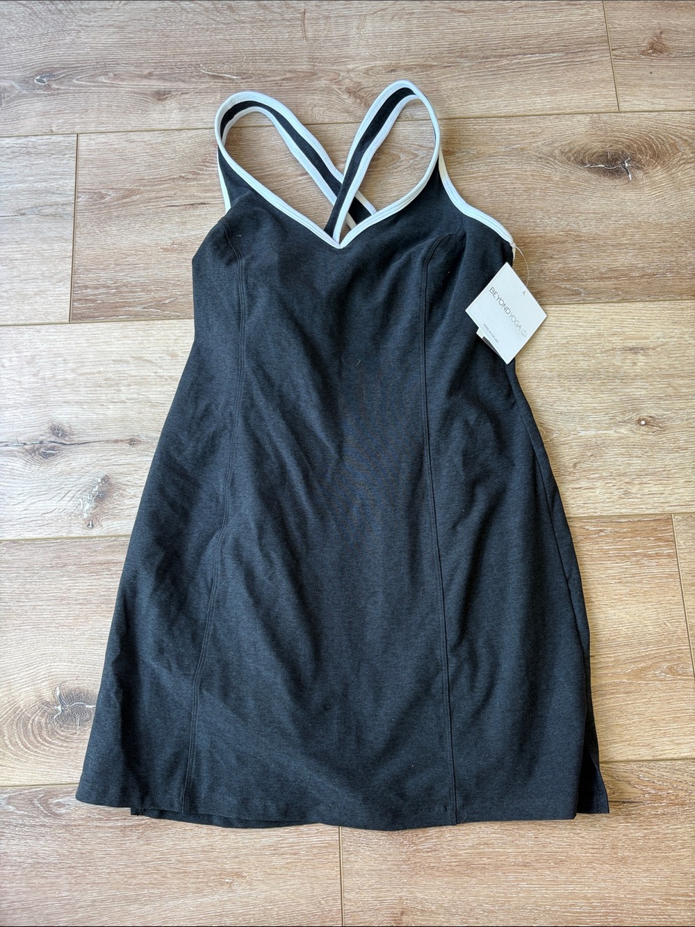 Beyond Yoga Black Tank Dress with White Trim